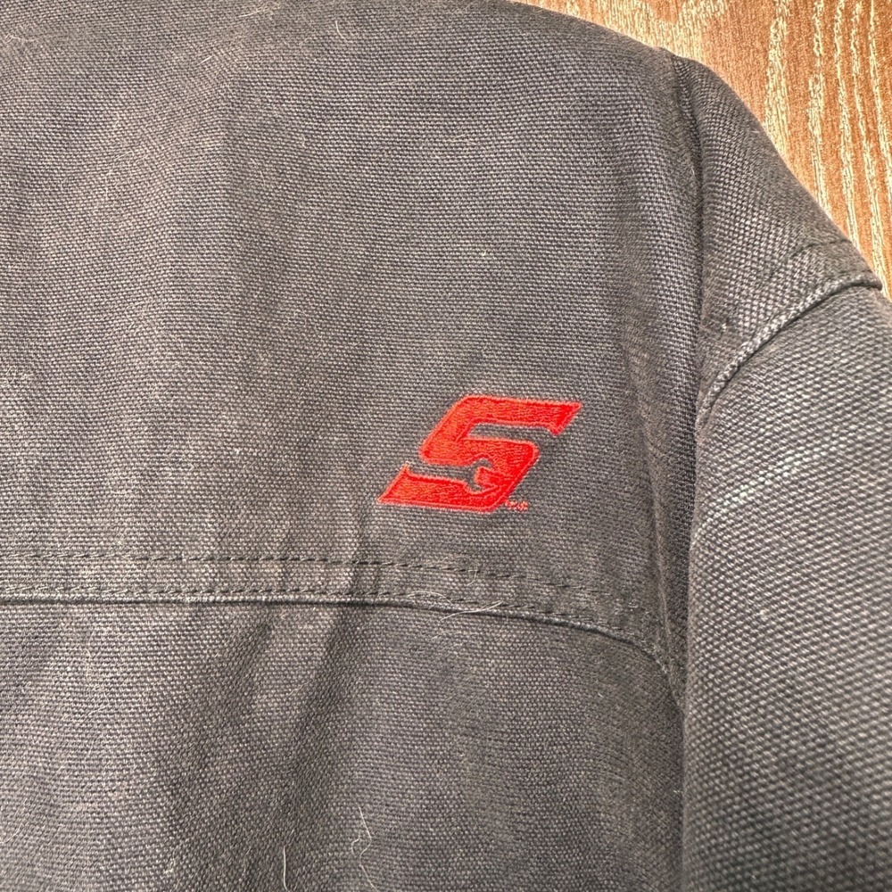 Snap-on Workwear 2X Black Canvas Quilted Bomber Jacket USA Flag Patch Distressed - Picture 12 of 12